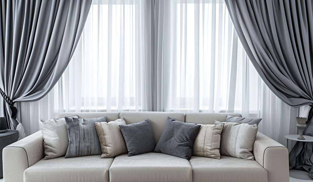 Gray Curtains in Modern White Home Interior